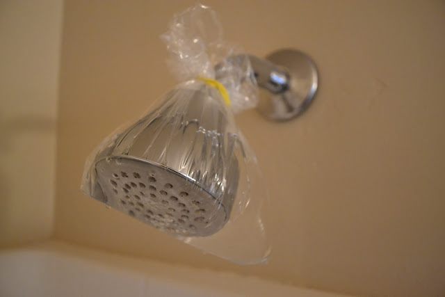 vinegar in bag in shower